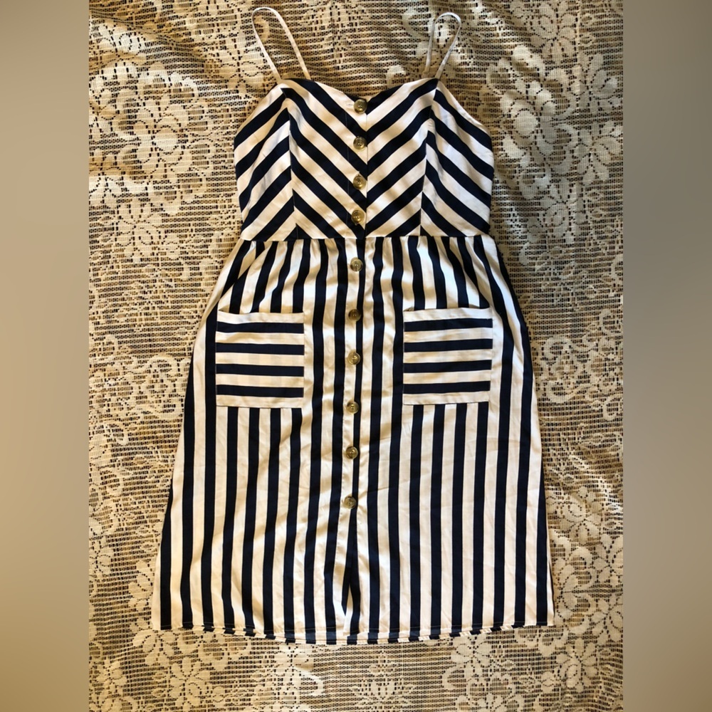 Stylehouse Striped Dress with Button front sundress spaghetti straps pockets XL